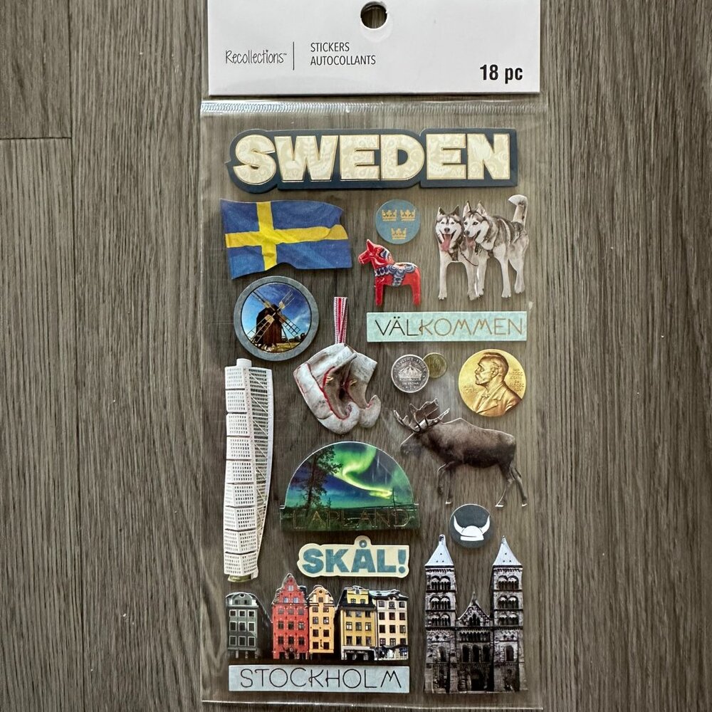 NEW Recollections Sweden Dimensional 3D Stickers - Travel / Scrapbook / Crafting